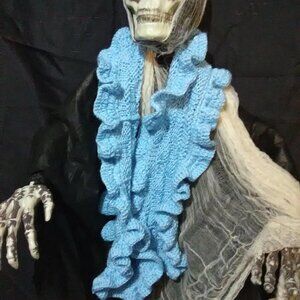 light blue ruffle scarf knitted crochet handmade scarf infinity scarf cowl